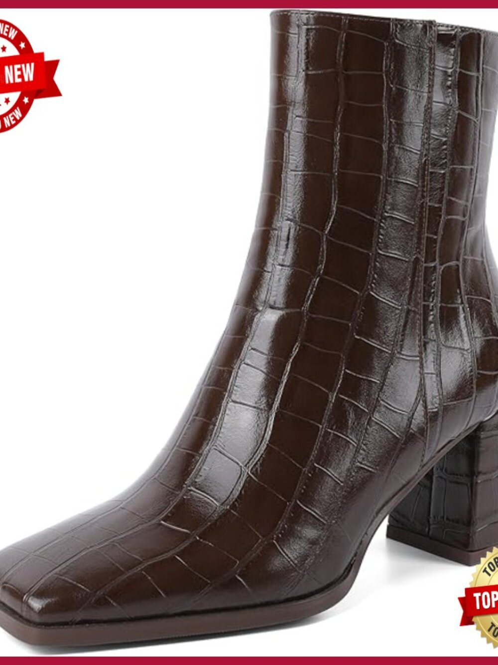 Chunky Heel Ankle Boots Square Toe Side Zip Booties 3 Inch Heel Fall Shoes